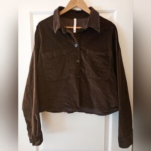 Aritzia Babaton~ Chocolate Brown Corduroy Button-Up Cropped Jacket (L)